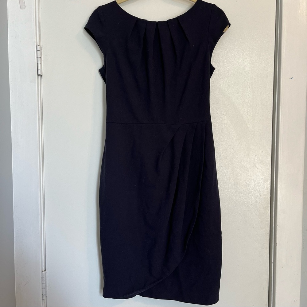 L.K. Bennett Navy Blue Cocktail Dress party wedding guest pleated knee length